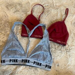 Victoria Secret Pink and Calvin Klein Bralettes size small Blue & Red